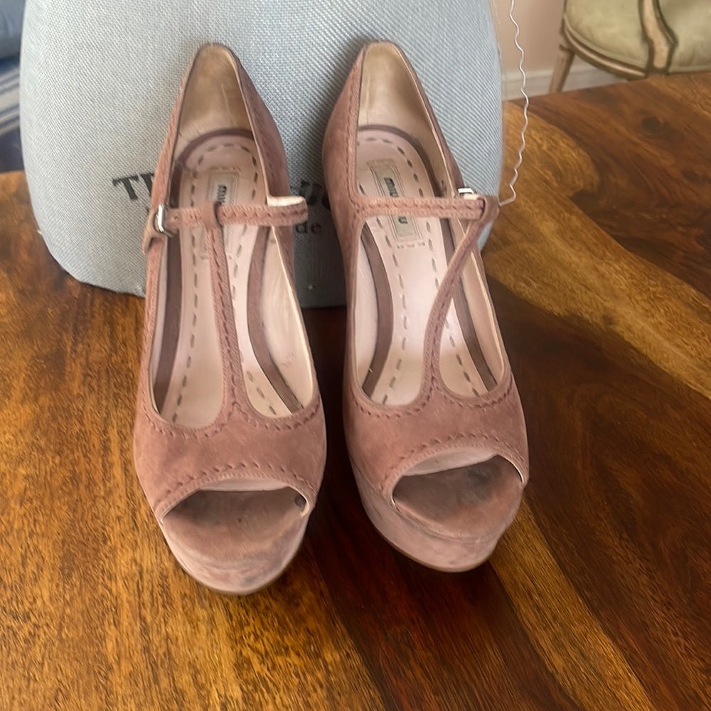 Miu miu  suede platform. Gréât for height, very stable and comfy.